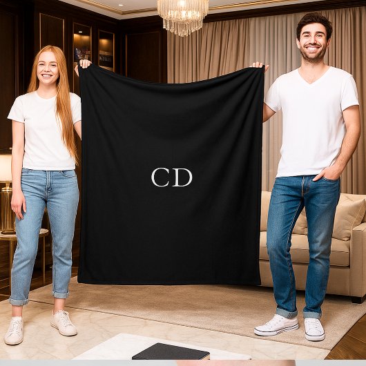 Couverture Polaire Noir blanc monogrammé initiales moderne