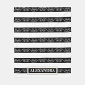 Couverture Polaire Noir Blanc rayé design Monogramme (Devant)