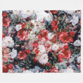 Couverture Polaire Noir blanc rouge floral de roses victoriens (Devant (Horizontal))