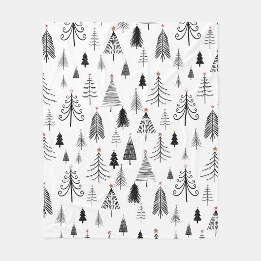 Couverture Polaire Noir blanc sapin Motif minimaliste (Devant)