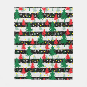 Couverture Polaire Noir Blanc Stripes Neiges Rouge Vert Arbres