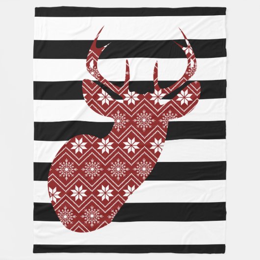 Couverture Polaire Noir chic de cerfs communs rouges d'hiver + (Devant)