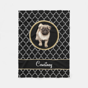 Couverture Polaire Noir de chiot de carlin Quatrefoil blanc avec le