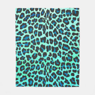 Couverture Polaire Noir de léopard et copie turquoise