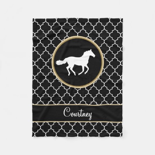 Couverture Polaire Noir de silhouette de cheval Quatrefoil blanc avec (Devant)