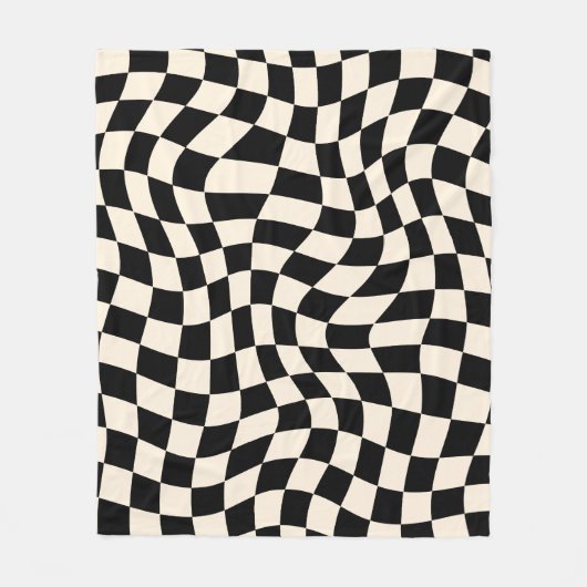 Couverture Polaire Noir Et Beige Psychédélique À damiers Super Grille (Devant)