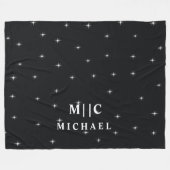 Couverture Polaire noir et blanc étoiles rétro moderne monogramme (Devant (Horizontal))