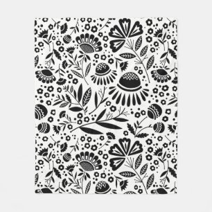 Couverture Polaire Noir et blanc floral de jardin géométrique moder
