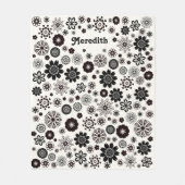 Couverture Polaire Noir et blanc Jolies Fleurs Boho Ajouter votre nom (Devant)