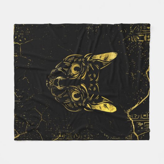Couverture Polaire Noir et chat de Sphynx d'or (Devant (Horizontal))