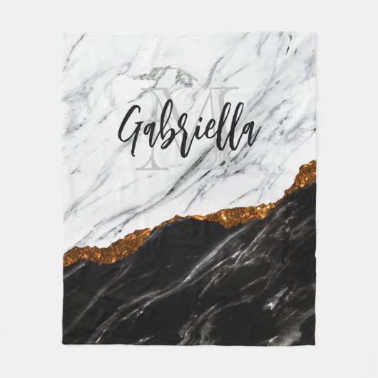 Couverture Polaire Noir et Marbre blanc (Devant)