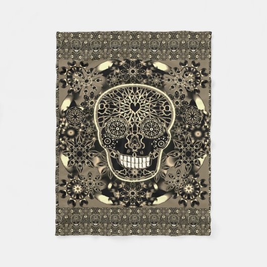 Couverture Polaire Noir et or de crâne de sucre (Devant)
