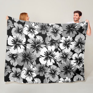 Couverture Polaire Noir floral hawaïen de ketmie épique Aloha -