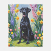Couverture Polaire Noir Grand Danse Fleurs de printemps de chien Pein (Devant)
