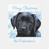 Couverture Polaire Noir Labrador Joyeux Noël (Devant)