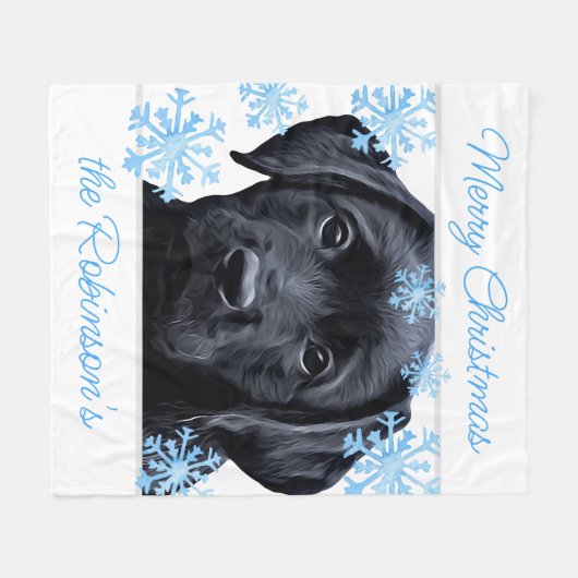 Couverture Polaire Noir Labrador Joyeux Noël (Devant (Horizontal))