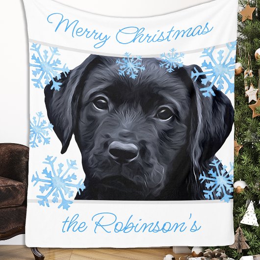 Couverture Polaire Noir Labrador Joyeux Noël