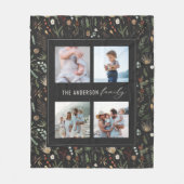 Couverture Polaire Noir moderne 4 photo aquarelle botanique floral (Devant)