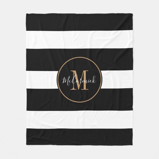 Couverture Polaire Noir moderne Blancs Or Nom Monogramme (Devant)