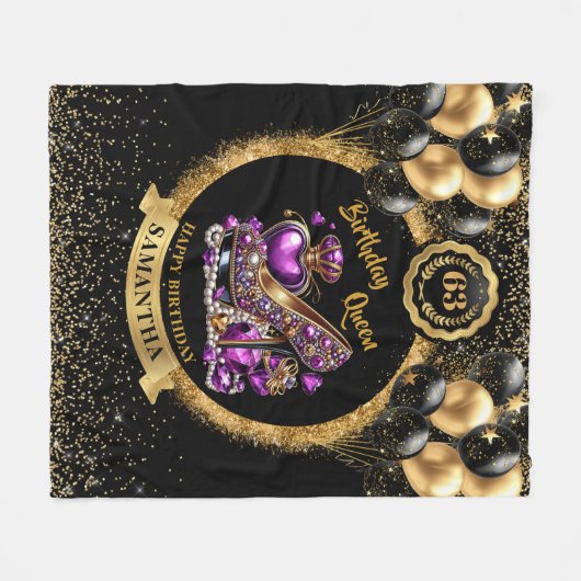 Couverture Polaire Noir Or Anniversaire Reine Haut talons violet (Devant (Horizontal))