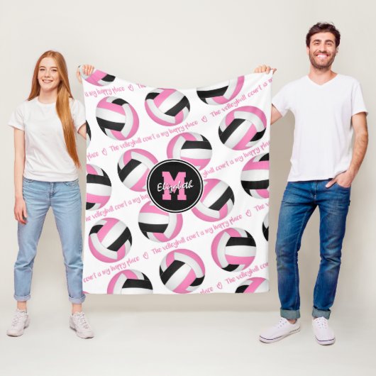 Couverture Polaire noir rose Le terrain de volley est mon endroit heu (En situation)