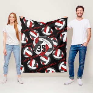 Couverture Polaire noir rouge équipe couleurs filles J'aime le volley