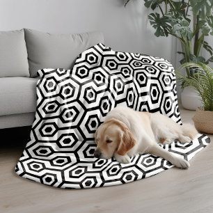 Couverture Polaire Noir sur le Motif géométrique octogone blanc