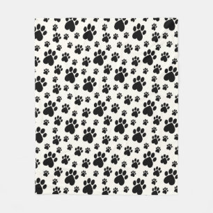 Couverture Polaire Noir sur l'Empreinte de patte de coeur blanc