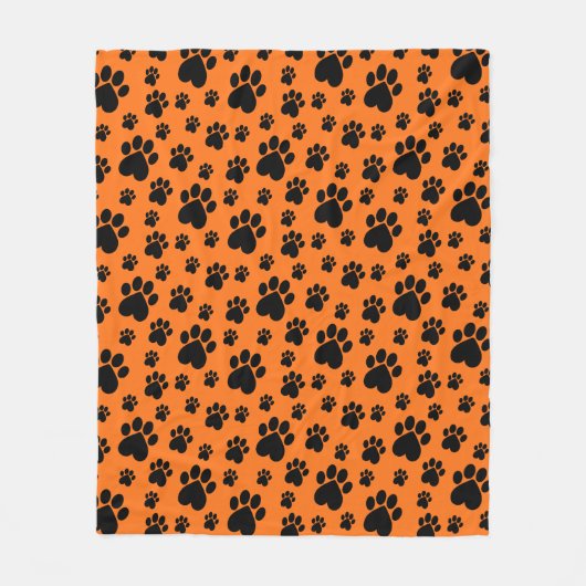Couverture Polaire Noir sur Orange Heart Empreinte de patte (Devant)