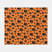 Couverture Polaire Noir sur Orange Heart Empreinte de patte (Devant (Horizontal))