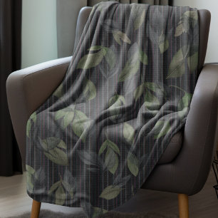 Couverture Polaire Noir Tissé Feuilles Et Grilles