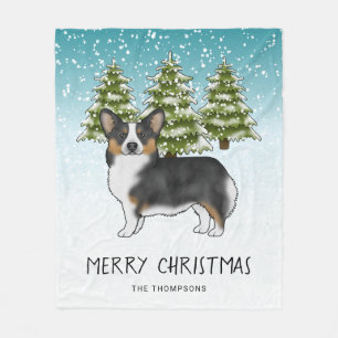 Couverture Polaire Noir Tri Pembroke Corgi Forêt de neige Noël