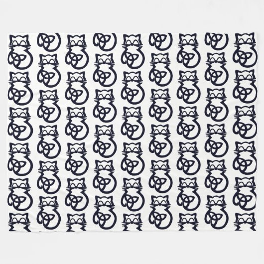 Couverture Polaire Noir Trinity Knot Celtic Cat Blanche (Devant (Horizontal))