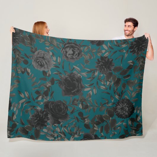 Couverture Polaire Noir Turquoise Rose gothique Élégant mariage (En situation)
