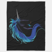 Couverture Polaire Noir Unicorne Bleu argent (Devant)
