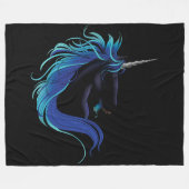 Couverture Polaire Noir Unicorne Bleu argent (Devant (Horizontal))