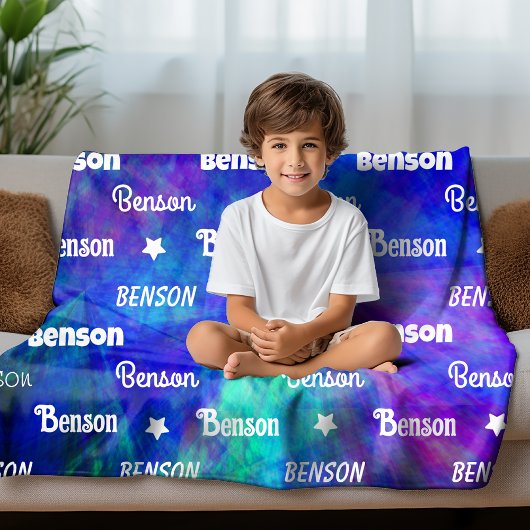 Couverture Polaire Nom bleu turquoise mignon répétition personnalisé