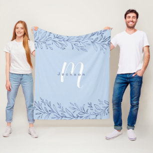 Couverture Polaire Nom botanique bleu personnalisé et monogramme