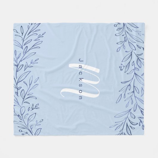 Couverture Polaire Nom botanique bleu personnalisé et monogramme (Devant (Horizontal))