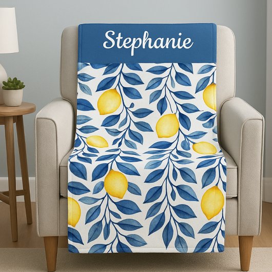 Couverture Polaire Nom Citron Aquarelle Bleu Jaune