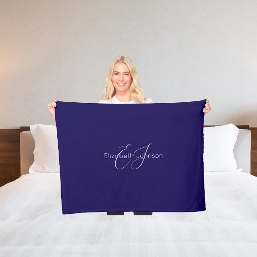 Couverture Polaire nom classique élégant customisé bleu et blanc