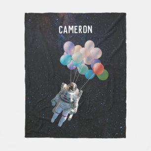 Couverture Polaire Nom customisé Astronaut Étoiles et ballons spatiau