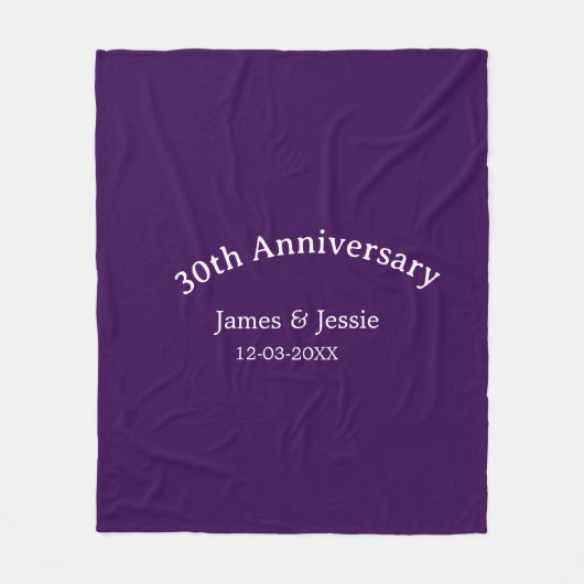 Couverture Polaire nom de 30e anniversaire de mariage date violet sim (Devant)