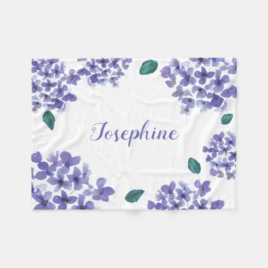 Couverture Polaire Nom de bébé de la fleur d'hydrangée violette (Devant (Horizontal))