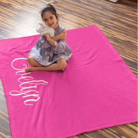 Couverture Polaire Nom de calligraphie bouclée rose chaud et blanc