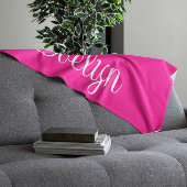 Couverture Polaire Nom de calligraphie bouclée rose chaud et blanc