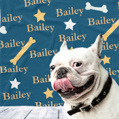 Couverture Polaire Nom de chien personnalisé Stars Bones Bleu