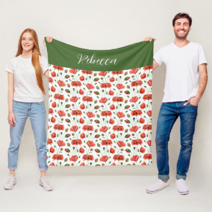 Couverture Polaire Nom de Coquelicot Rouge Aquarelle Fleur Sauvage