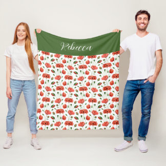 Couverture Polaire Nom de Coquelicot Rouge Aquarelle Fleur Sauvage