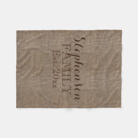 Couverture Polaire Nom de famille Burlap Rustic (Devant (Horizontal))